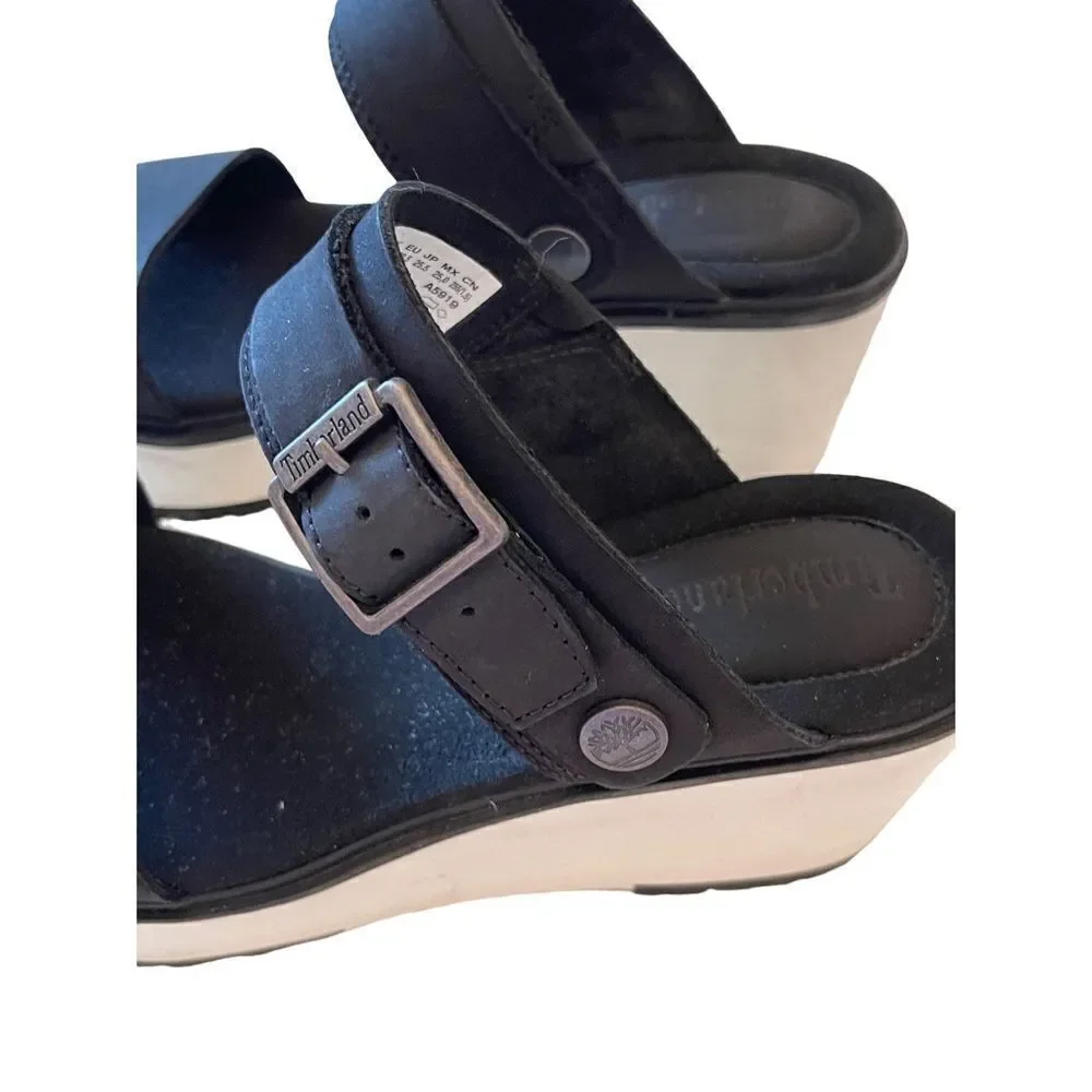 Timberland Womens Black White Slide Wedge Heel Sandal Size 8.5